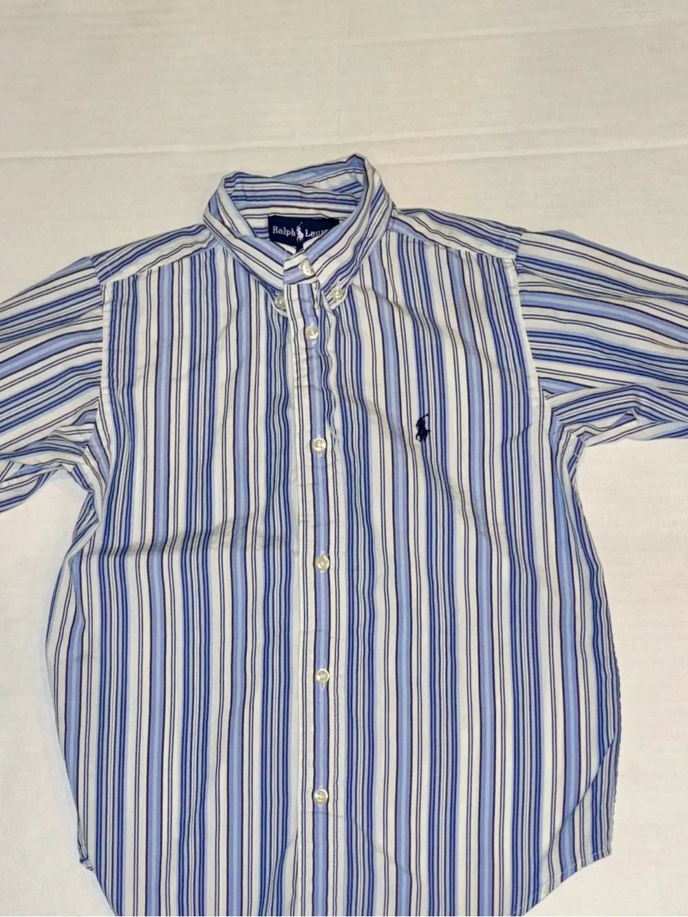 Ralph Lauren Boys Blue and White Striped Button-Down Shirt